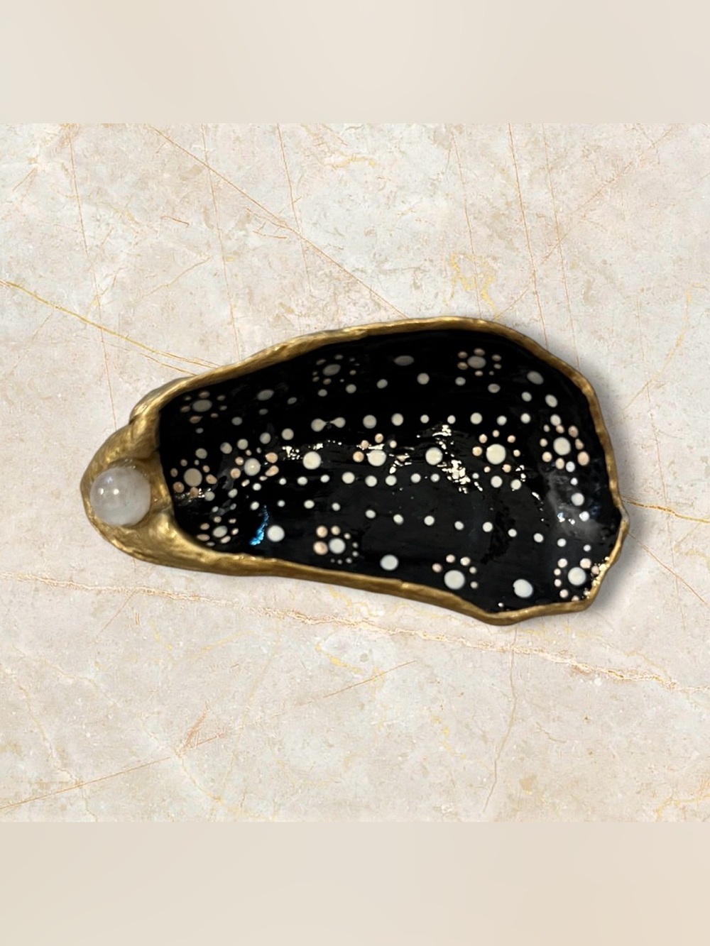 Handmade Black & Gold Oyster Shell Ring Dish Coastal Trinket Tray